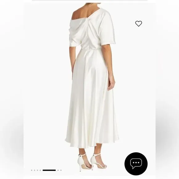 Amsale Draped Lustrous Satin One-Shoulder Midi-Dress In Color Ivory Size 6
